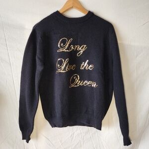 Forever 21 "Long Live The Queen" Gold Sequin Black Long Sleeve Sweater/Pullover